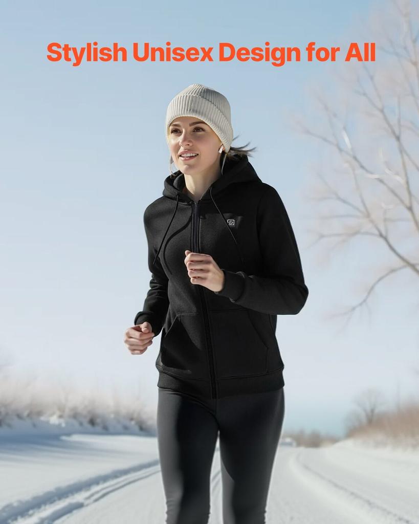 Heated Jacket Hoodie for Men Women, Heated Sweatshirt Unisex Full-Zip with 7.4V 16000mAh Power Bank Pack, 5 Heating Zones, 3 Temp Levels, 4-8H Warmth,