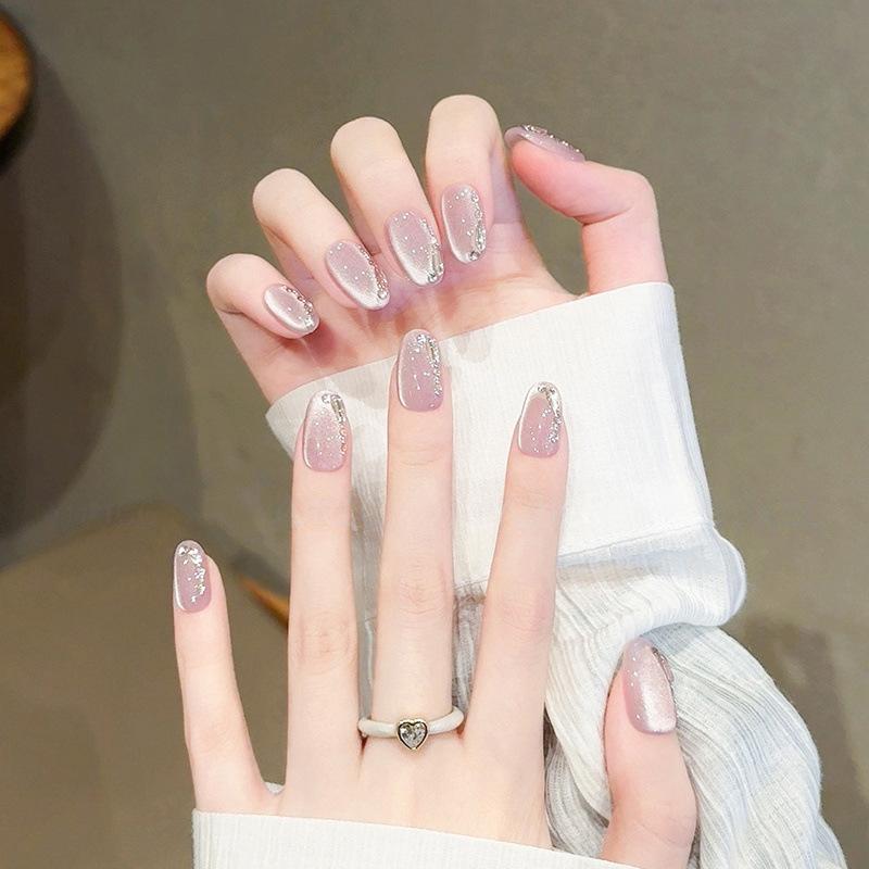 Daughter Celebrity Style Gilt Glass Beads Cat Eye Pure Handmade Wearing Nail Temperament Cold Nail Art Patch Fake Nails