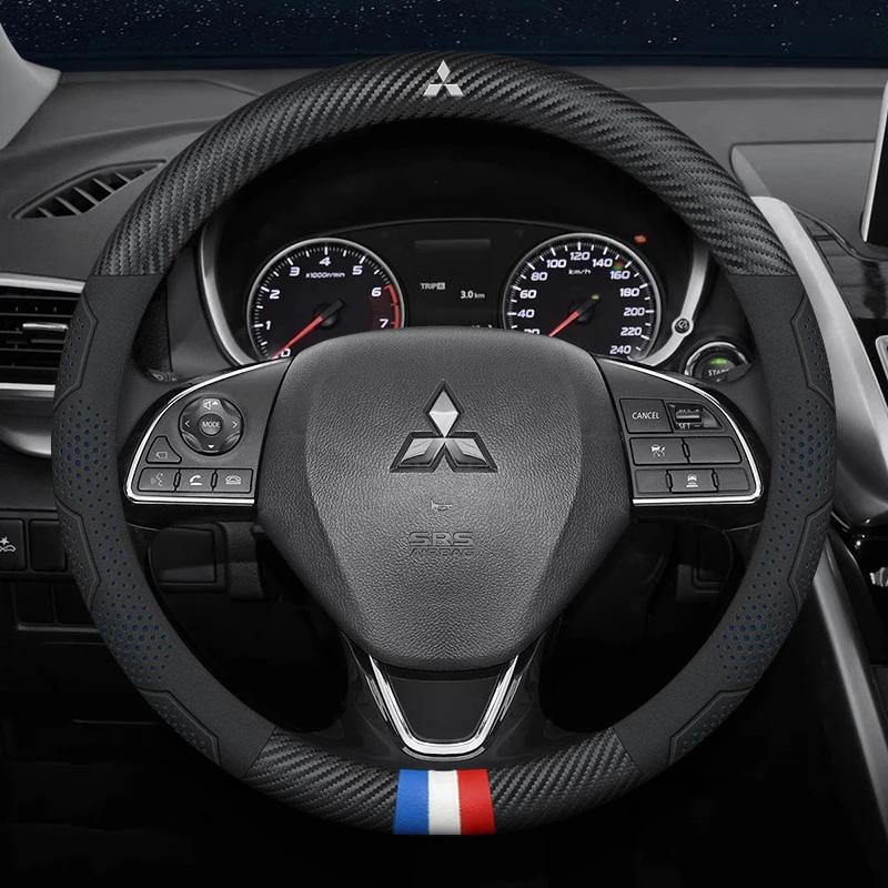 For Mitsubishi Outlander Pajero Asx Colt Lancer Evolution X L200 Triton RALLIART Car Anti-Slip Carbon Fiber Steering Wheel Cover AV2