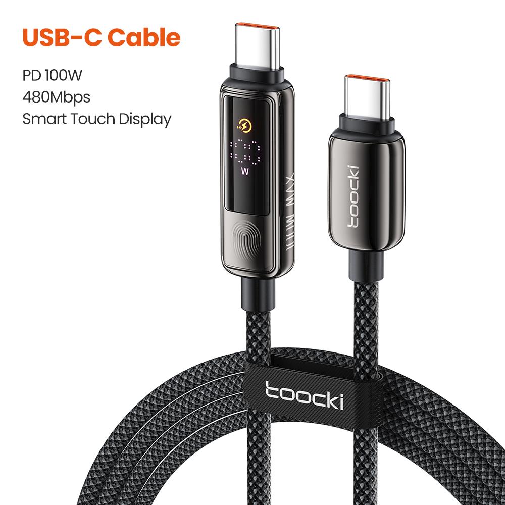 TOOCKI TX107C2 2m 100W Fast Charging USB C to USB C Cable Touch Control LED Display Data Sync Cord