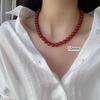 7A Red and Green Agate Chalcedony Beaded Necklace with Yuanbao Buckle - Women's Cross-border Hot Jewelry Item