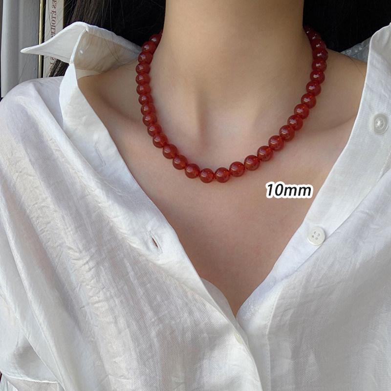 7A Red and Green Agate Chalcedony Beaded Necklace with Yuanbao Buckle - Women's Cross-border Hot Jewelry Item
