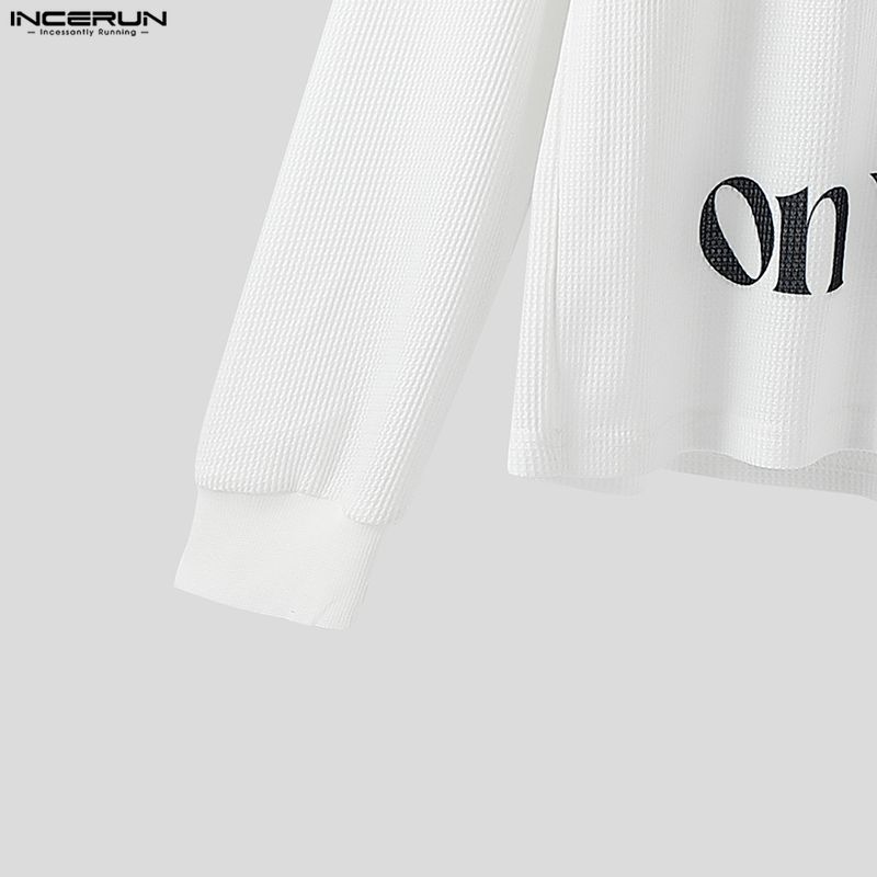 INCERUN Men Round Neck Long Sleeve Letter Print Casual Loose T-shirts Tops