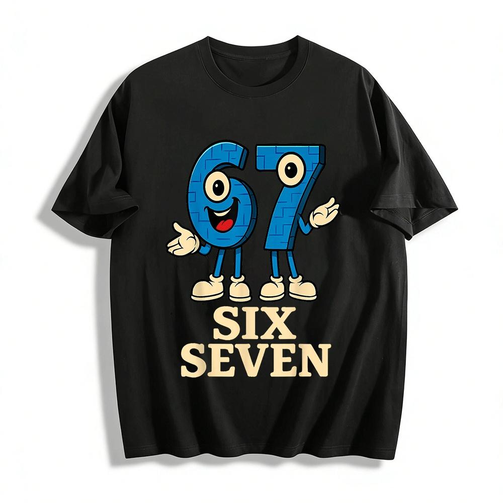 Cute Anthropomorphic Number 67 Graphic Casual Top Pure cotton T-shirt XXS