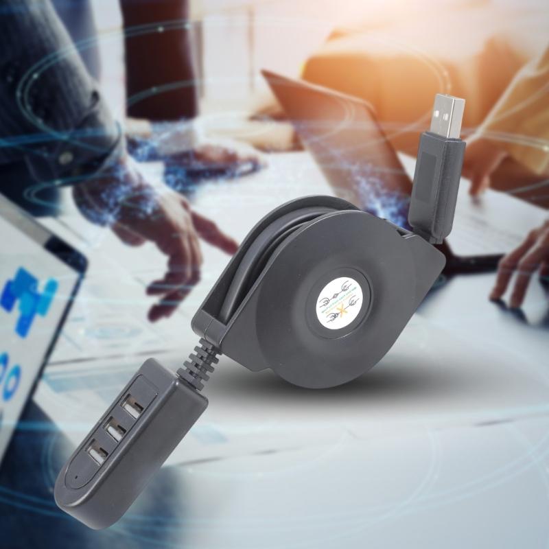 USB2.0 Expander Cable 3 Port Charging And Data Transfer Hubs Retractable Design For PC And Mobile Devices