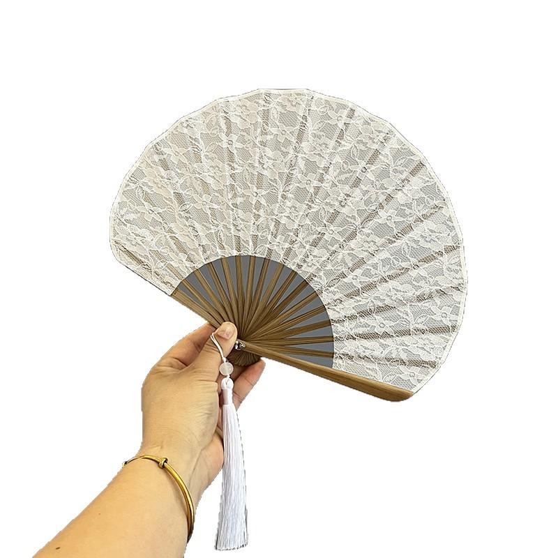 1Pc European Retro Black White Lace Folding Fan Women Lolita Art Classical Hand-held Fan Dance Photo Cosplay Opera Party Props
