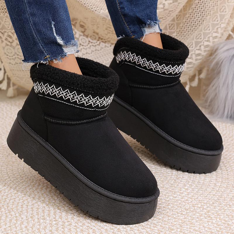 Fashion Vintage Chunky Platform Snow Boots Women Anti Slip Short Plush Warm Winter Boots Woman Comfort Thick Sole Plush Ankle Booties
