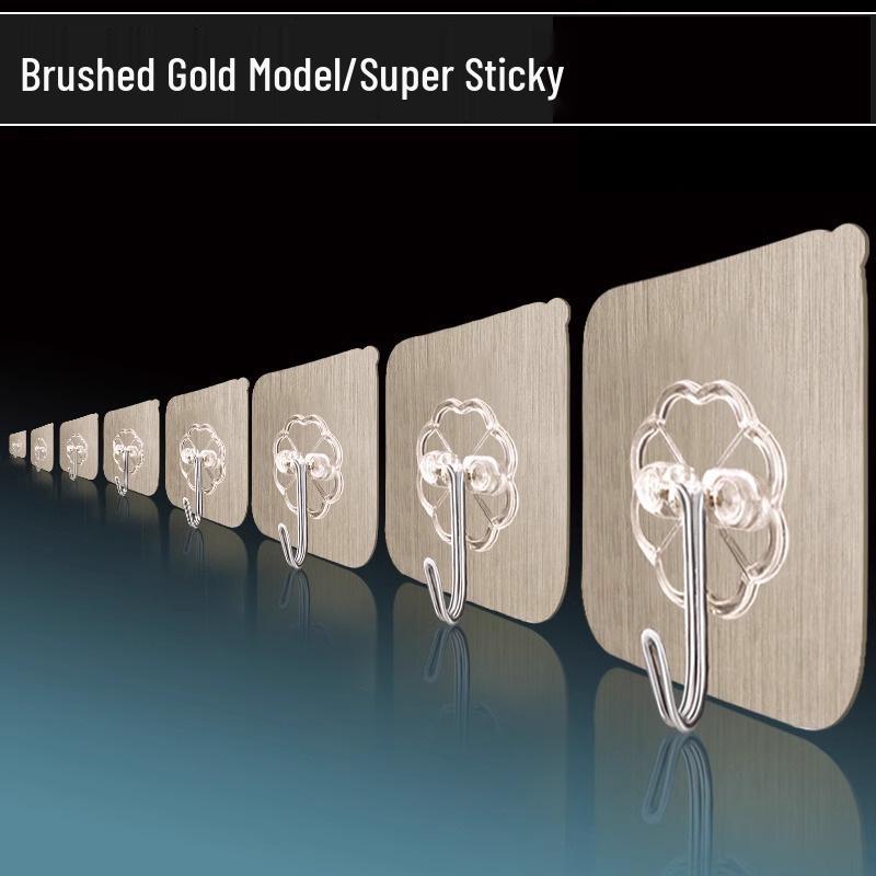 

Large Stainless Steel Adhesive Hooks, No Drilling, Strong Load Bearing for Bathroom and Kitchen.