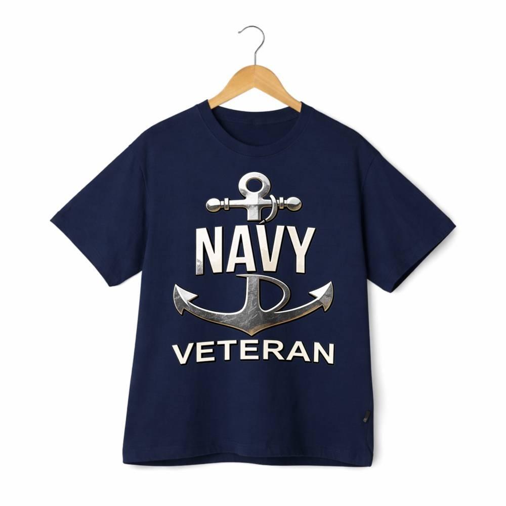 Unisex Navy Veteran Metal Anchor Military Service Patriotic Cotton T-Shirt