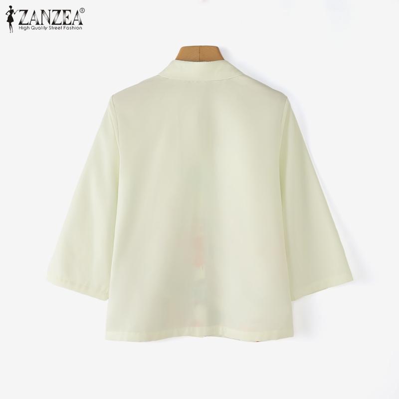 ZANZEA Women Casual Turn Down Collar Loose Half Sleeve Print Blouse