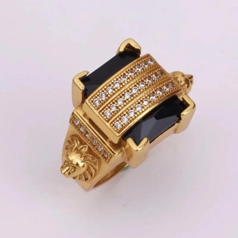 2024 new men s inlaid black zircon ring, lion head men s ring domineering punk jewelry 9 золотой
