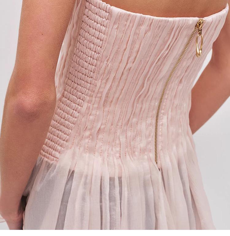 Pink Strapless Ruched Waist Vest - French Sweet Style, Stunning One-Shoulder Design