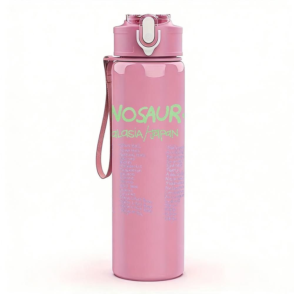 1PC D morgan faint text sketch print 750ml colorful plastic sports water bottle leakproof pop lid with straw for outdoor office home use
