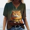 Fashion Women's T-shirt Cat Printed Short Sleeve Tees Ladies T Shirt Oversized V-neck Tops Animal Women Clothing Shirt