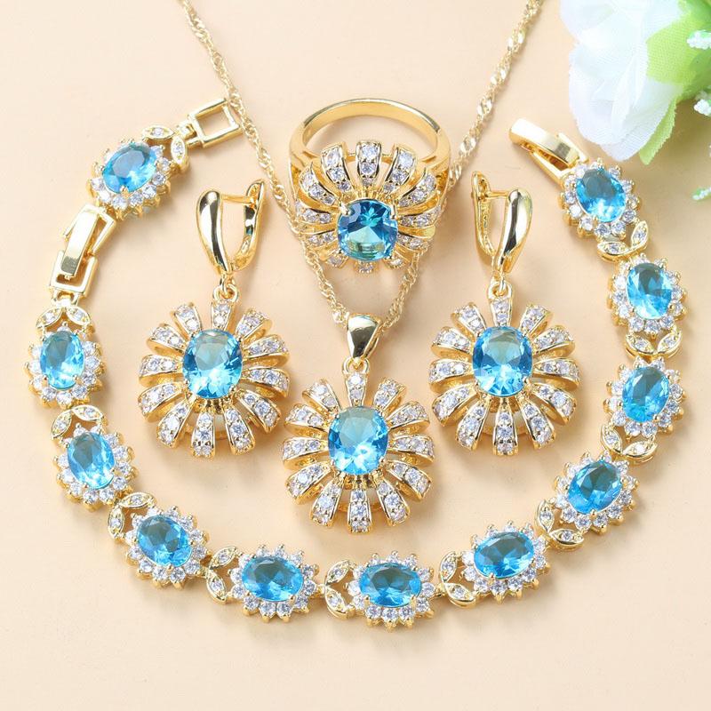 Africa Bridal Costume  Gold Plated Big Jewelry Sets For Women Green Zircon Dangle Earrings/Necklace/Bracelet And Ring Sets