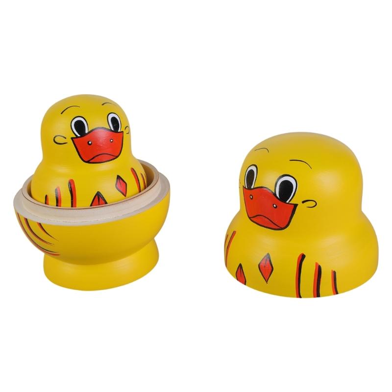 Set of 10 Yellow Duck Wood Stacking Dolls Traditional Russian Nesting Toy for Decoration Decorative Matryoshka Doll