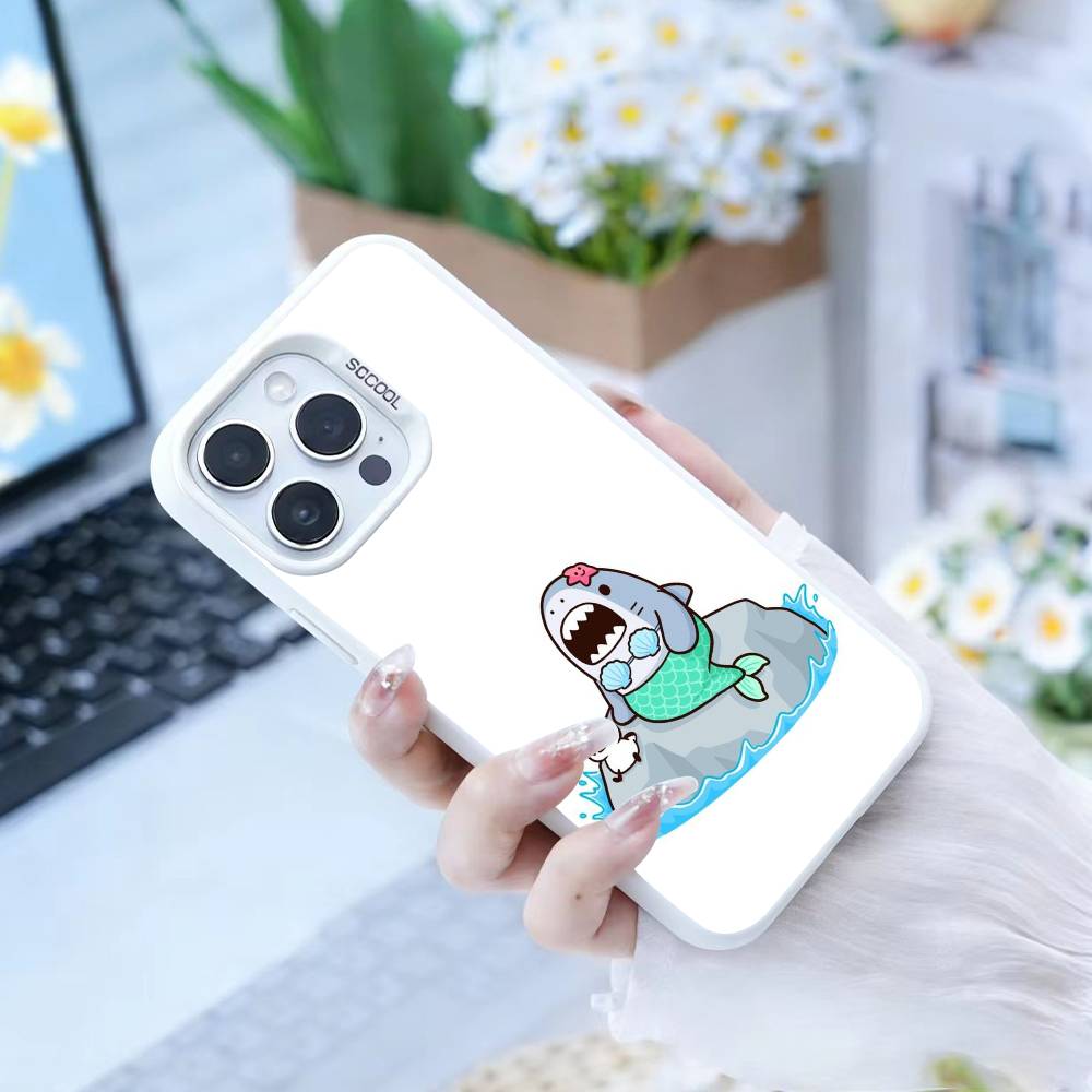 D-Cute Shark Phone Case For IPhone 16 17 15 14 12 13 Pro Max Black Color Shockproof Cover