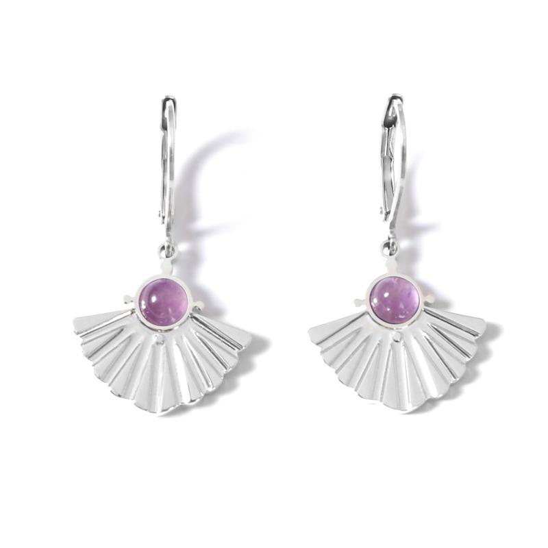 French Retro Fan-shaped Fishtail Earrings for Women Inlaid with Natural Stone Stainless Steel Electroplated Thick Earrings