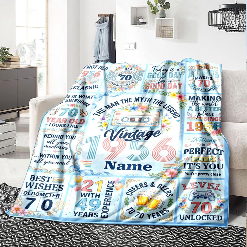 70Th Birthday Celebration Blanket Customize Your Name Warmthful Decor Perfect For Sofa Couch Office Bed Picnics For All Occasions Stylish Decor