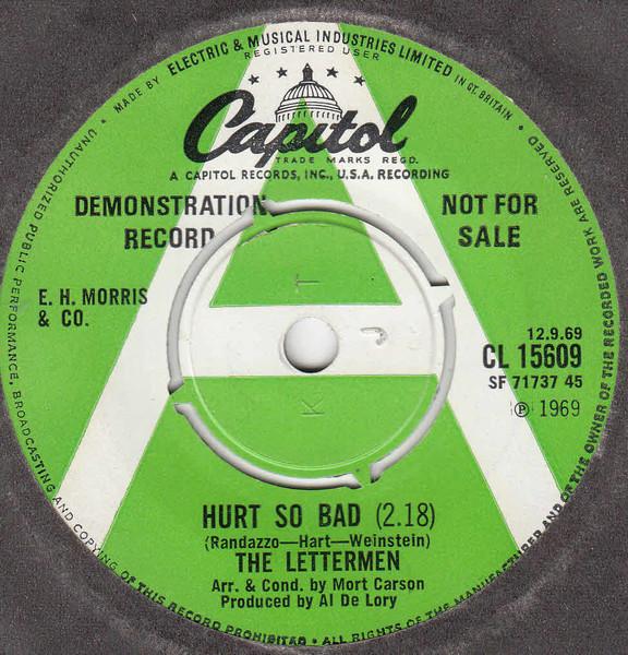 

7inch Record LETTERMEN - Hurt So Bad CL15609PROMO Capitol Records 1969 UK Pop Used