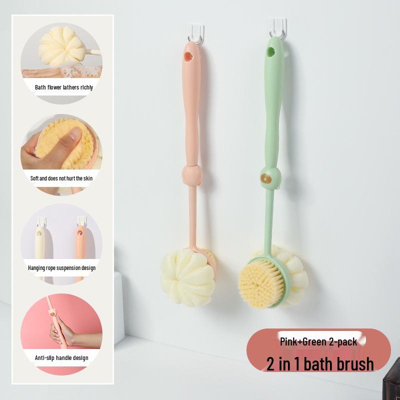 2-in-1 Long Handle Back Scrubber with Soft Bristles & Bath Ball