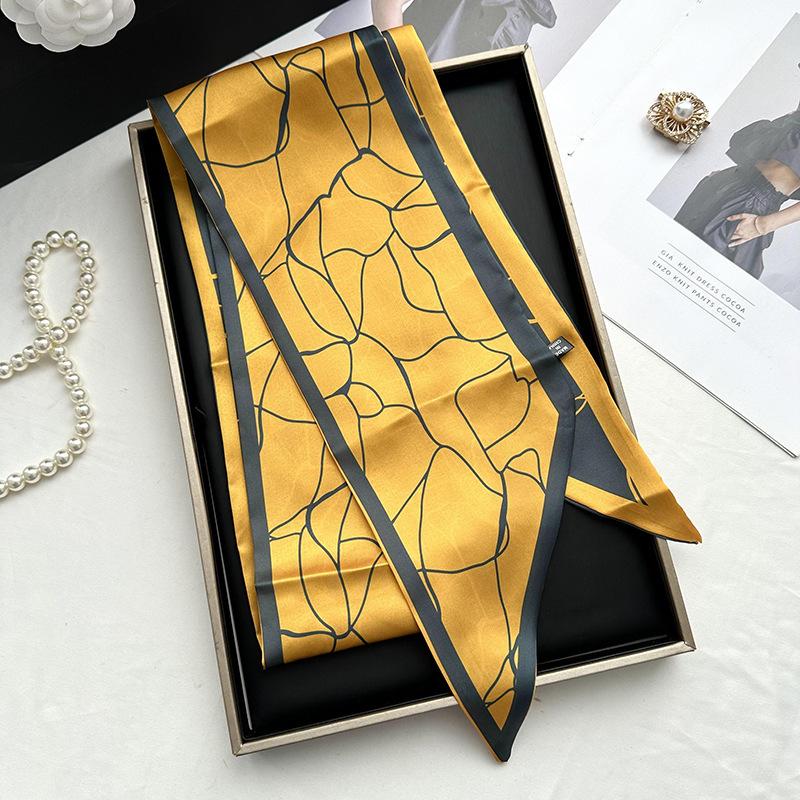 Double-sided Long Strip Small Silk Scarf Women's Professional Wear Spring and Summer New Decorative Small Scarf Tied Hair Band Streamer