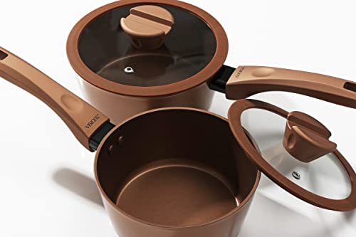 PEARL METAL VISIONS 18cm Saucepan with Glass Lid, Induction Compatible, Gold Coating, CP-8808