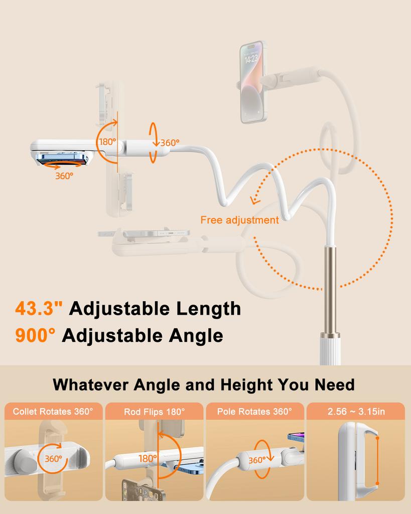 Oatsbasf Gooseneck Tablet Holder for Bed Lying Down w/ Clamp Flexible Arm Overhead Phone Mount for Desk Bedside Cell Phone Stand