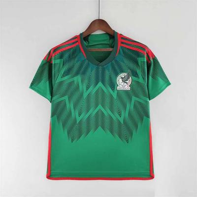 Pánský fotbalový dres mexického národního týmu 14 Chicharito Domácí krátký rukáv Fotbalové tričko Zelená Béžová
