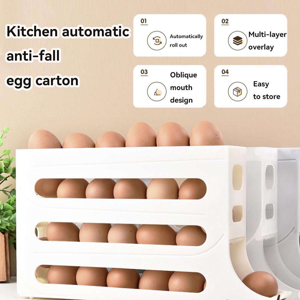 Schiebe-Eierkarton Kühlschrank Seitentür Spezial Vierlagiges Automatisches Eierrollgerät Küche Anti-Fall Eierkarton Automatisches Eierrollen