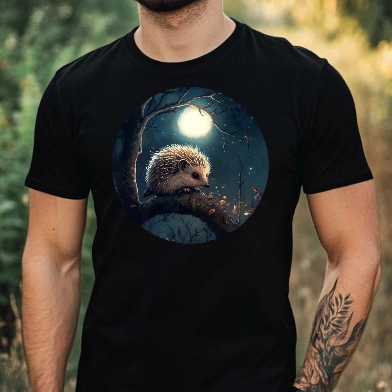 T-Shirt Herren Igel im Mondlicht Motiv Baumwolle Größe XS bis 5XL S