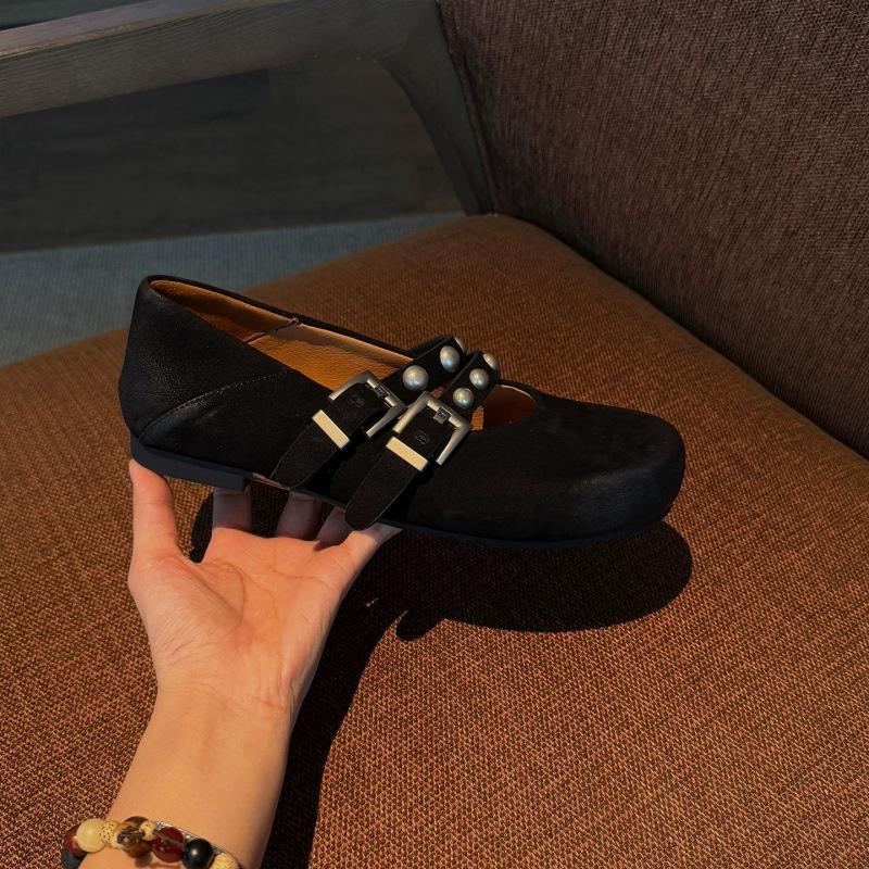 

[Small hair cat] French double buckle with flat bottom Mary Jane shoes retro versatile inner height increase 4cm shallow mouth single shoes women 40