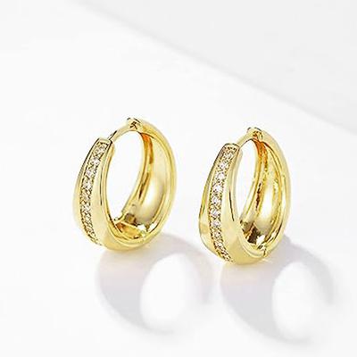 Huitan Stylish Trendy Women'S Hoop Earrings With One Statement Jewelry Line Cubic Zirconia Plain Minimalist Stylish Stylish Female Everyday Wear