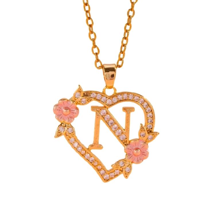 Zierliches Messing Initialen-Halskette Mit Floralem Herz-Ausschnitt Design Verstellbare Kette Leichter Romantik Schmuck