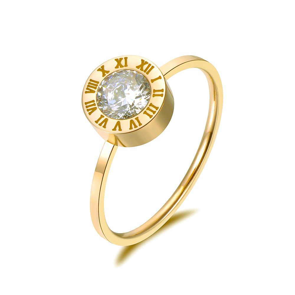 JeeMango Stainless Steel Geometric Zircon Ring For Women Trendy Party Jewelry Minimalist Accessories R26018