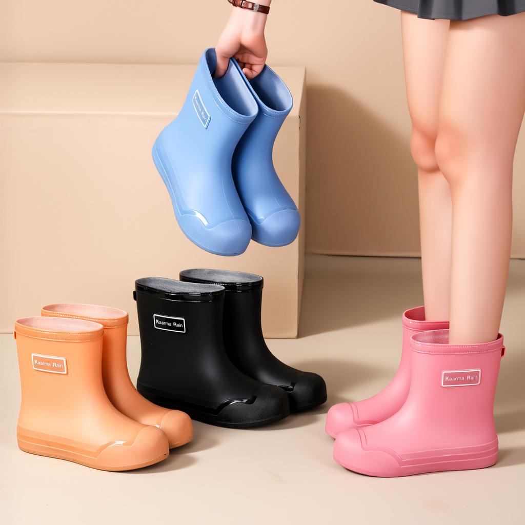 Outdoor Fashion Women's Rain Boots Non-slip Waterproof Thickened Bundle Rain Shoes Car Wash Outer Wear Medium Tube Cute