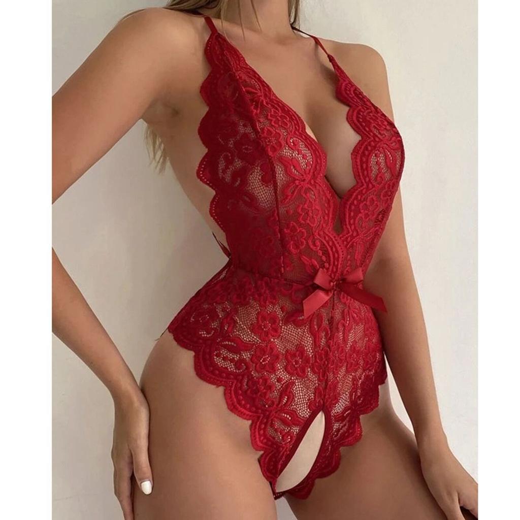 Sexy Underwear Women's New European and American Open-file Neck Strap Sexy Backless Lace Onesie