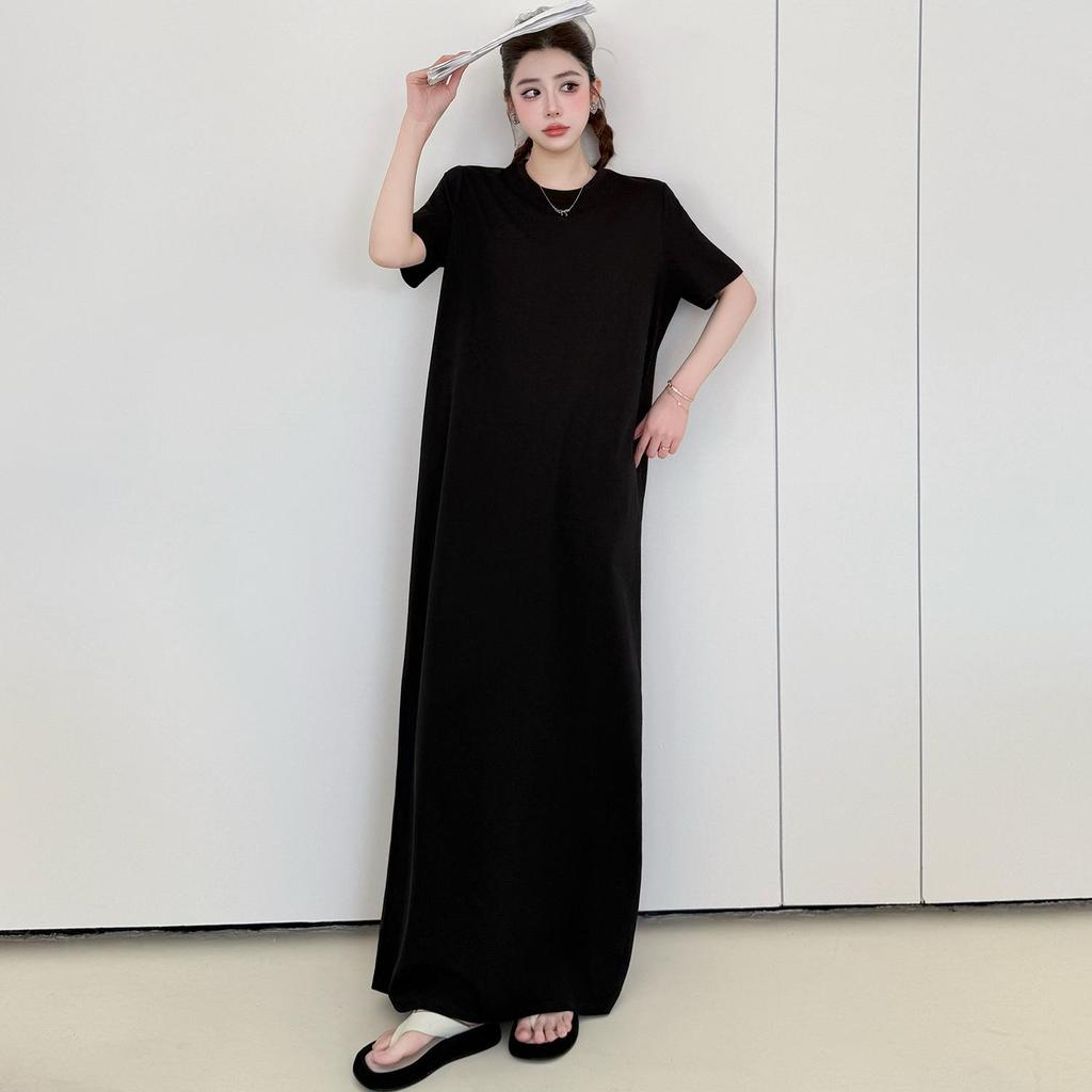 61035# Stylish Women's Over-the-Knee Slimming T-Shirt Dress - Simple, Modern, Short-Sleeved, and Loose-Fitting