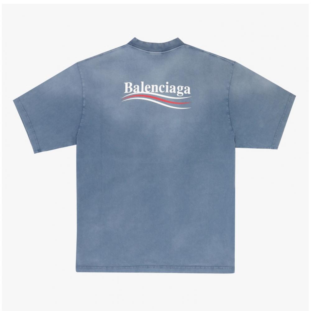 Balenciaga 764235 Tiv52 9798 Politické popraskání Umělecké dílo Pánské tričko s krátkým rukávem