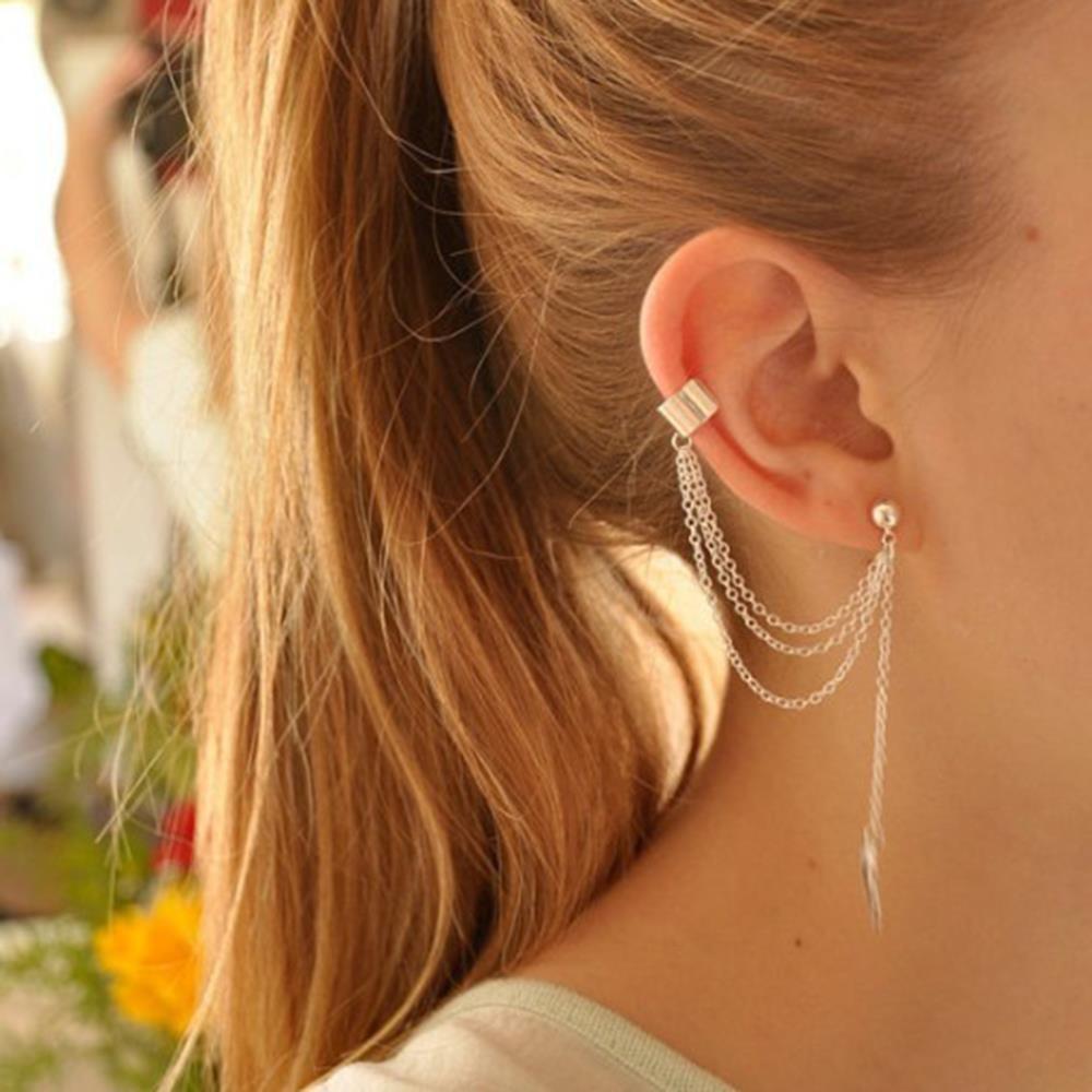 Stainless Steel Girl Clip on Earrings Hollow Star Dangle Drop Ear Buckle Earring Jewelry