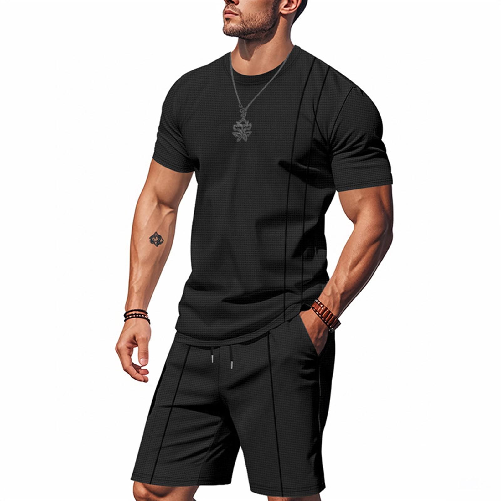 Men s Summer Men s Color Round Neck Men s Summer Short-sleeved Shorts Men XXL