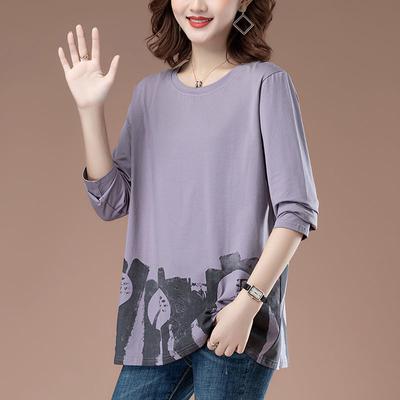 Pure Cotton Loose Long Sleeved T-shirt for Women Middle-aged Plus Size for Outerwear Western Style Spring Autumn Base Shirt