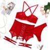 Ladies Sexy Lingerie Set New Lace Mesh See-Through Thin Erotic Underwear Bra Garter Leg Ring Panties Women Adult