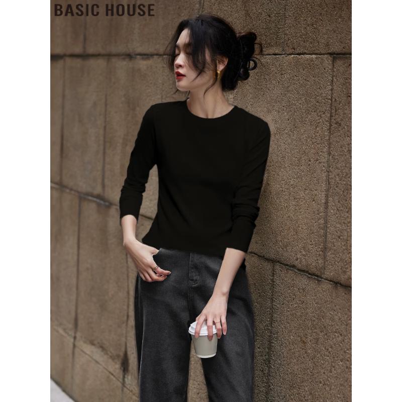 Basic House Women's Crew Neck Slim Fit Long Sleeve T-Shirt