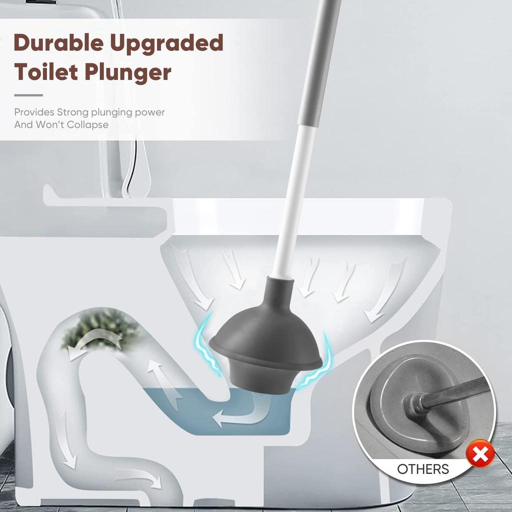 Long Handle Toilet Cleaner Brush Plunger Bathroom Cleaning Tool with Holder Base Set