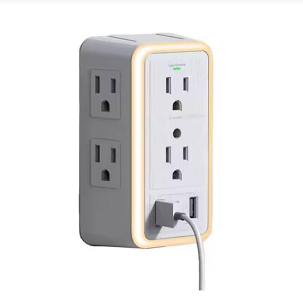 Multi Plug  Surge Protector, 6-Outlet Extender With 2 USB Charging Ports, USB-C And Night Light, 3-Sided Power Strip With Adapter Spaced Outlets