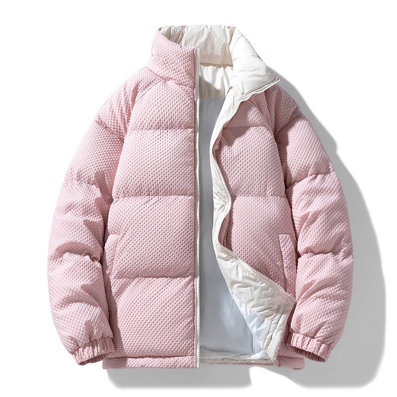 

Medm Beprp Stand-Up Collar Patchwork Color-Blocking down Cotton Jacket for Men and Women, Fake Two-Piece Coat, Winter Warm Outerwear 812 Pink S(Recommend 45-55kg)