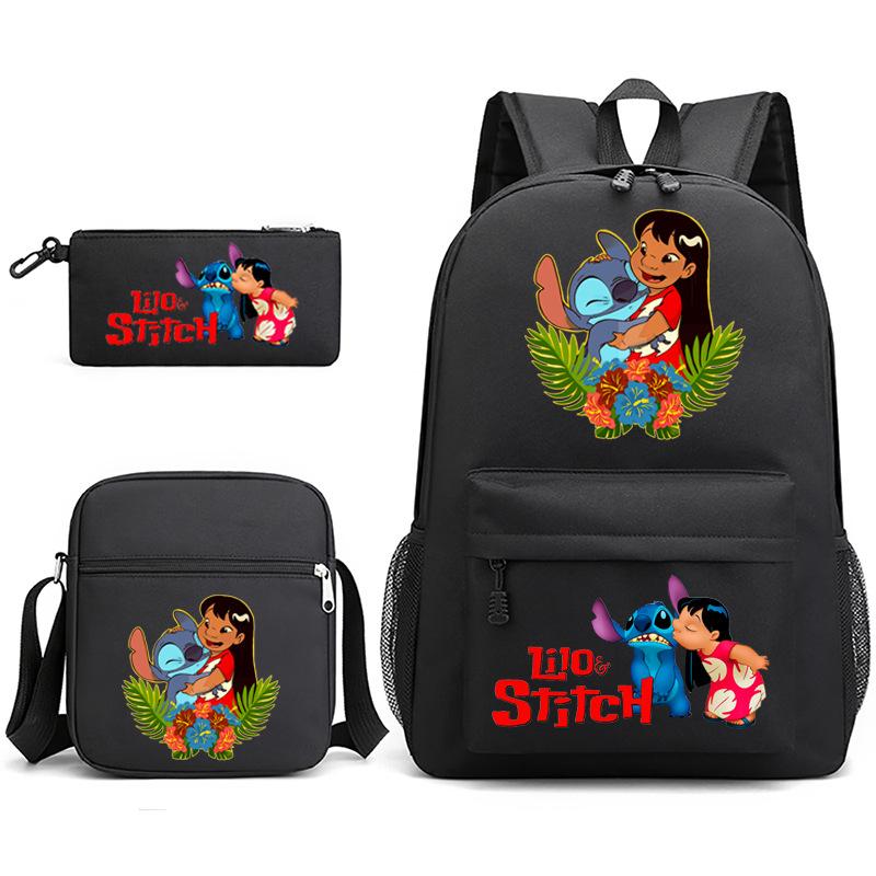 Large Capacity Schoolbag with Shoulder Strap; Student Three-piece Pencil Case Set