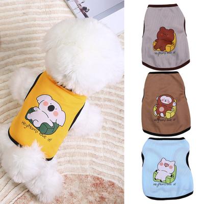 Chaleco para Mascotas Dobladillo Exquisito Estampado Suave Animales de Dibujos Animados Cuello Redondo Malla Transpirable Disfraz Lindo Verano Gato Perro Blusa