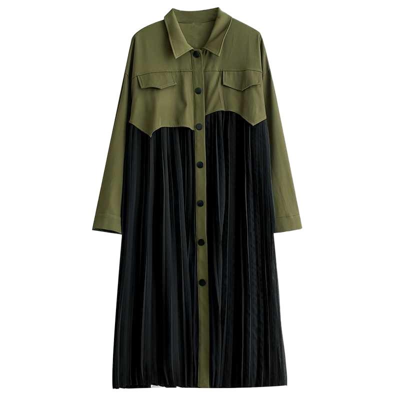 Niche Long Sleeve Loose Patchwork Pleated Dress